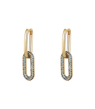 Gold Shiny Chain Earrings / Blue Small
