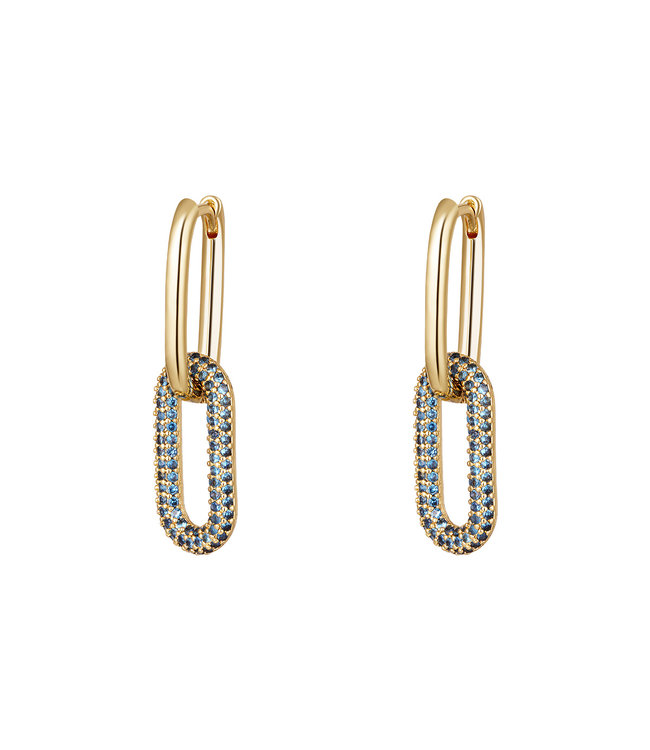 Gold Shiny Chain Earrings / Blue Small