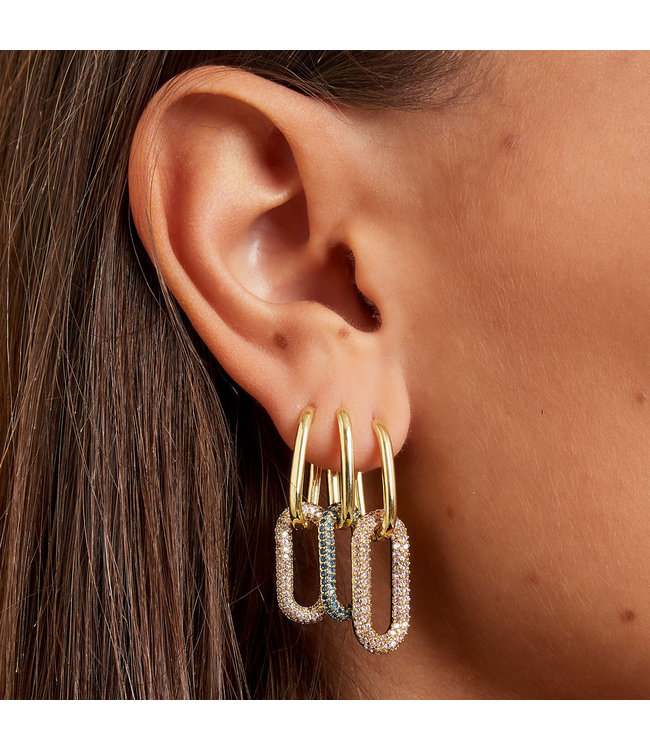 Gold Shiny Chain Earrings / Blue Small