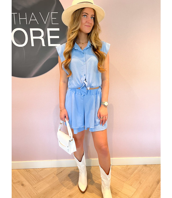 Short Sleeve Bow Top / Blue