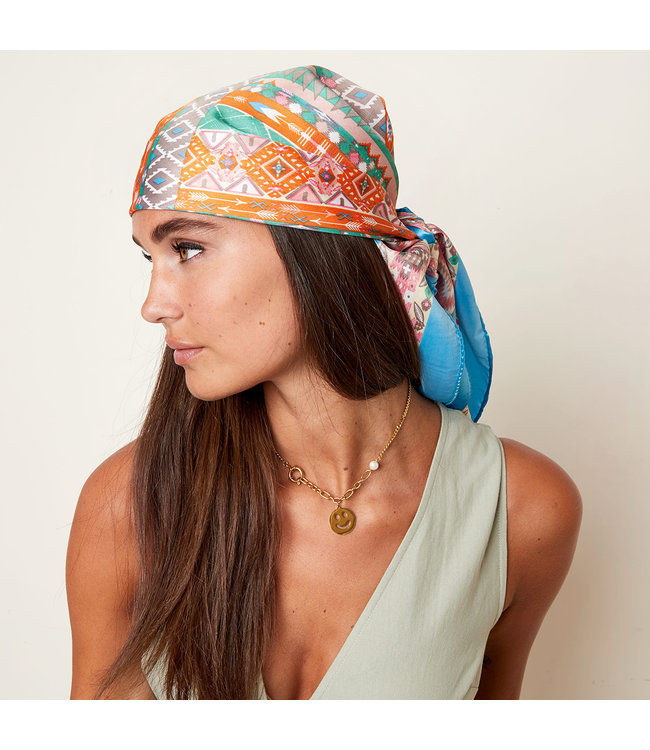 Blue Satin Bandana Scarf