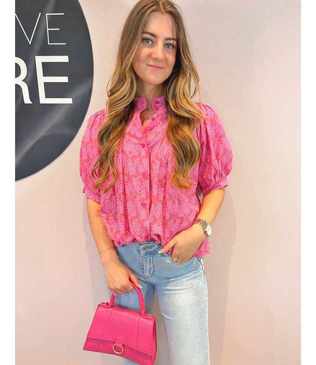 Leaf Short Sleeve Blouse / Pink