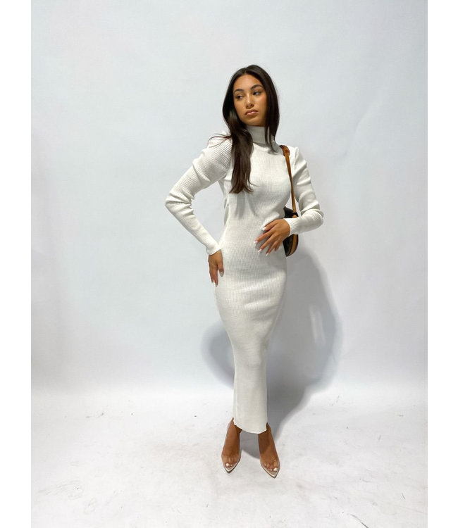 Ribbed Turtle Neck Dress / White