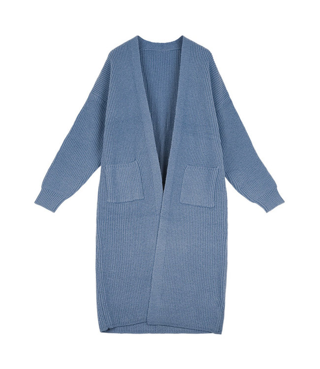 Knitted Long Cardigan / Steel Blue