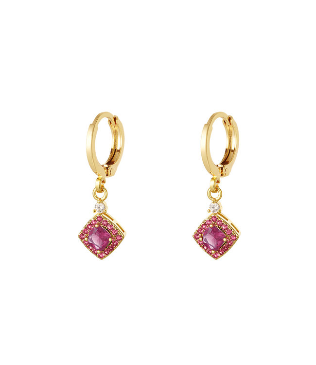 Shiny Stone Earrings / Fuchsia