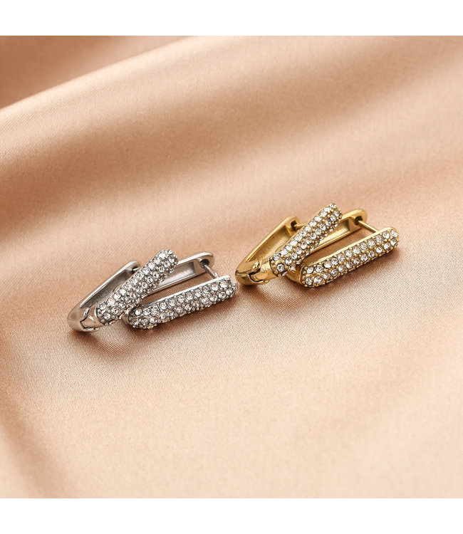 Silver Rectangle Shimmer Earrings / Large