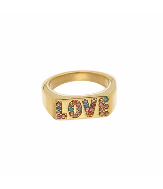 Gold Love Statement Ring / Rainbow