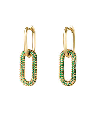 Gold Shiny Chain Earrings / Green Large