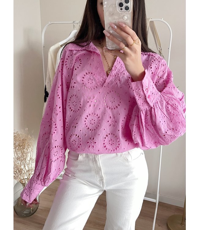 Flower Embroidery Blouse / Pink