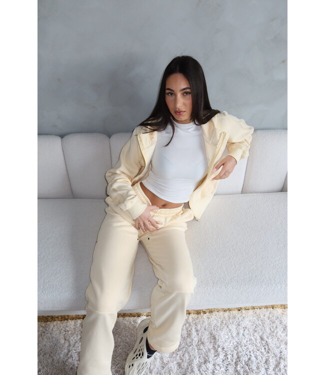 Premium Paneled Tracksuit / Light Yellow