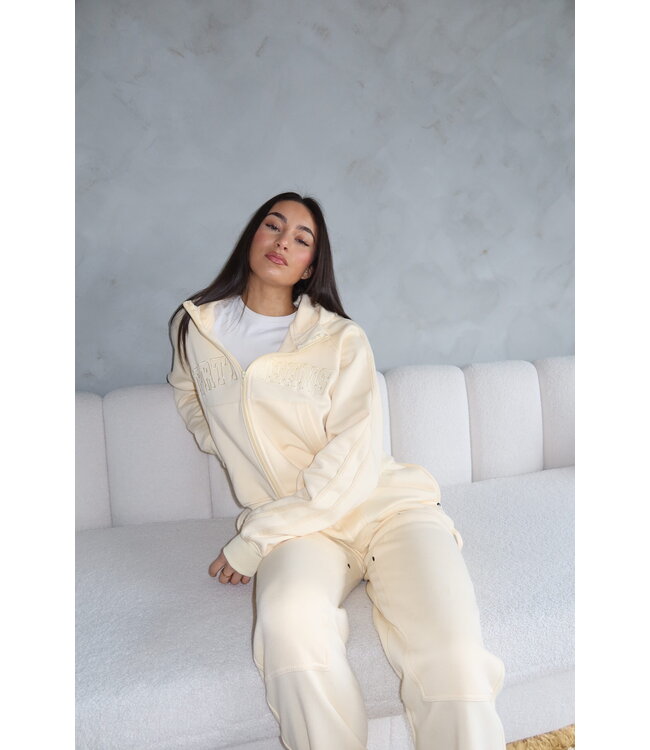Premium Paneled Tracksuit / Light Yellow