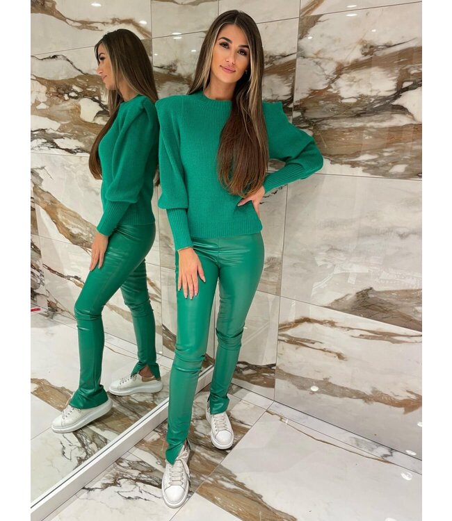 Leather Split Pants / Green