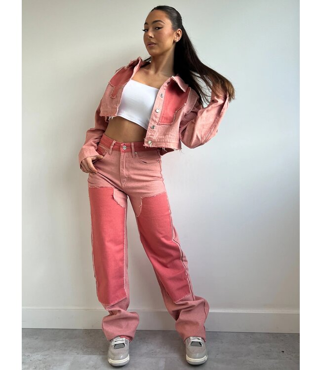 Destroyed Denim Jeans / Coral Pink