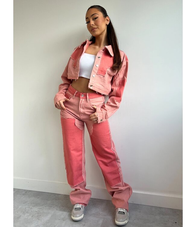 Destroyed Denim Jeans / Coral Pink