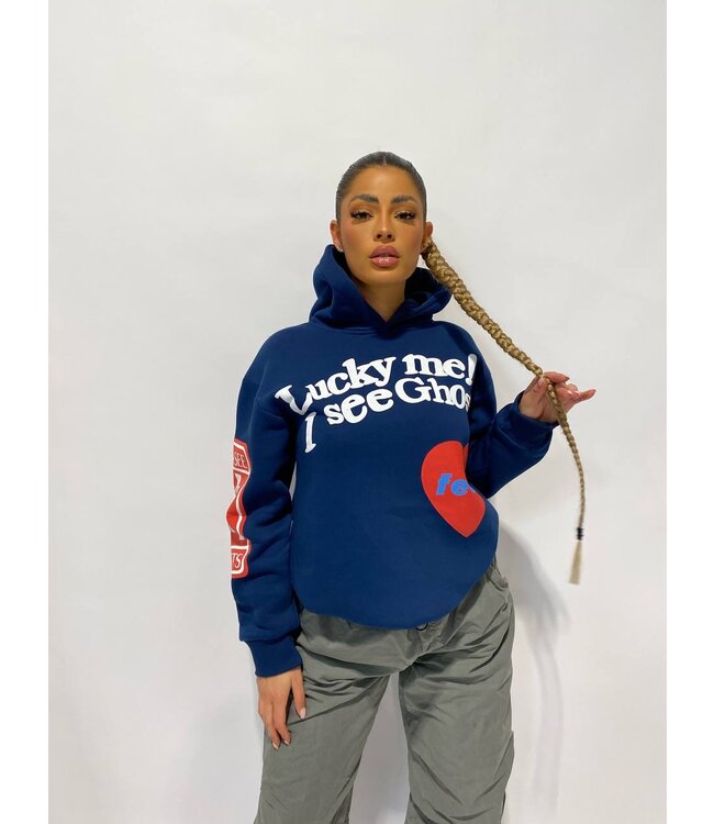 Lucky Me Ghost Hoodie / Navy Blue