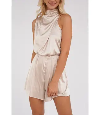 Satin Halter Playsuit / Ecru