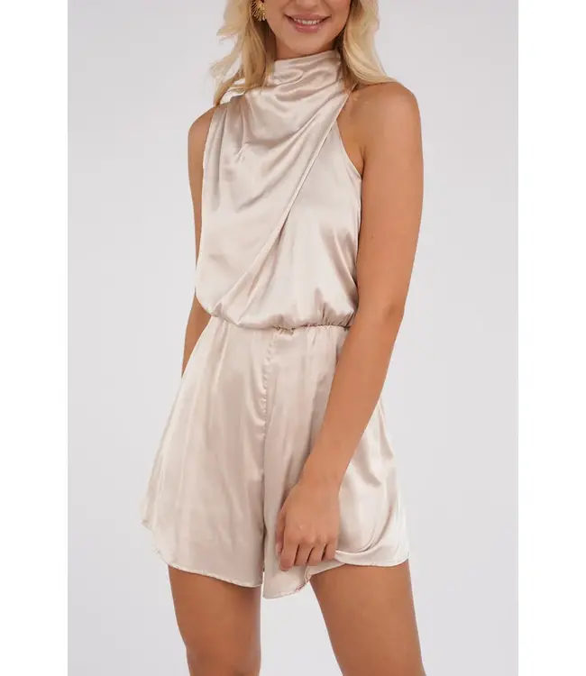 Satin Halter Playsuit / Ecru