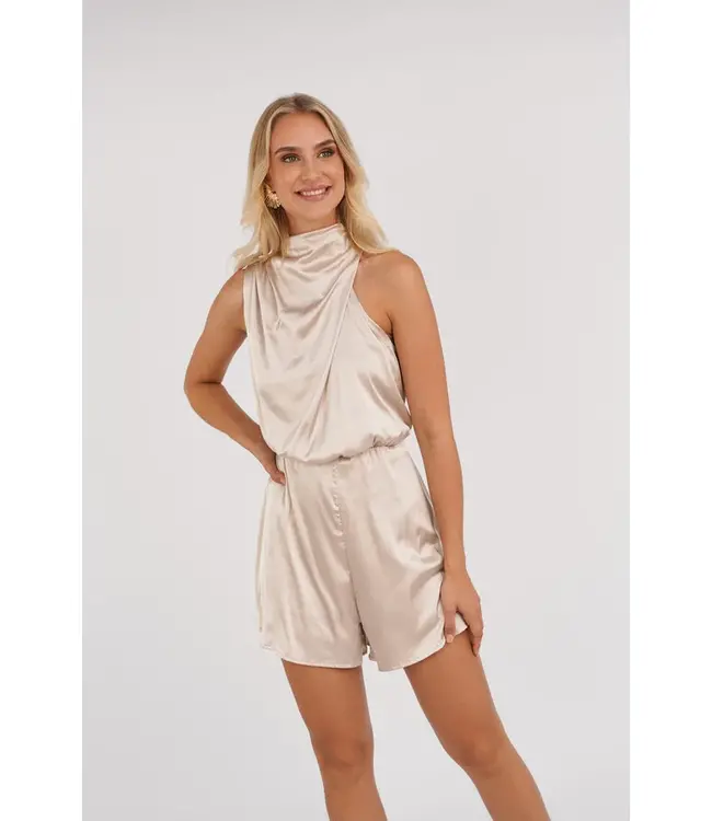 Satin Halter Playsuit / Ecru