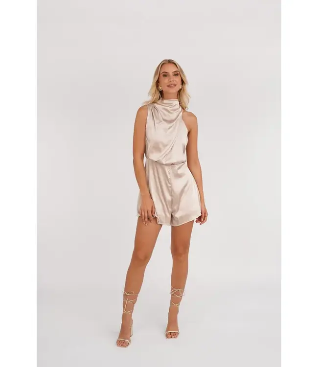 Satin Halter Playsuit / Ecru