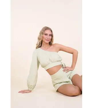 Draped One Shoulder Top / Light Green