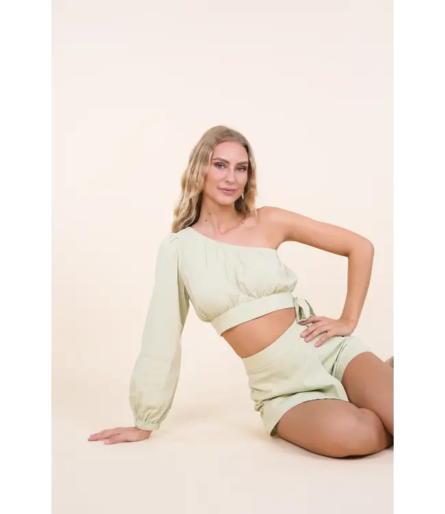 Draped One Shoulder Top / Light Green