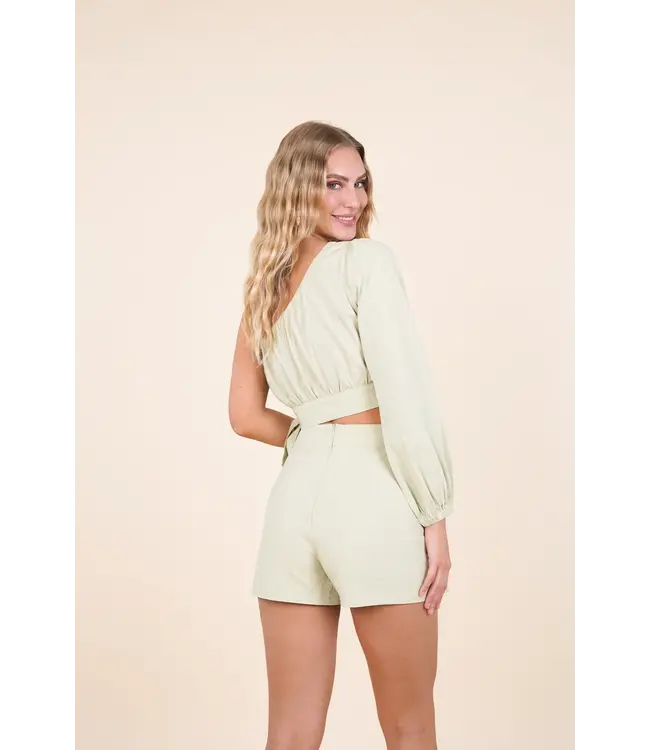 Draped One Shoulder Top / Light Green
