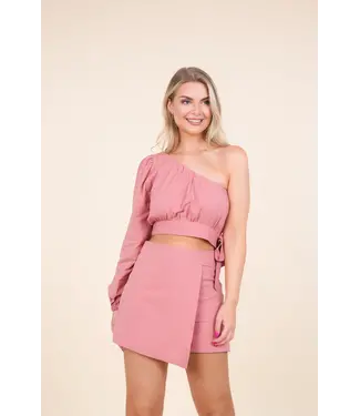 Draped One Shoulder Top / Coral Pink