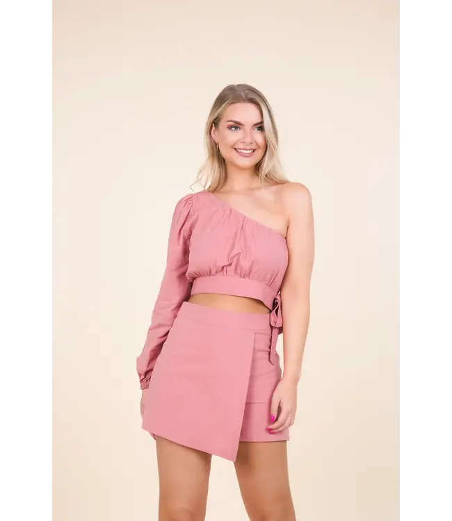 Draped One Shoulder Top / Coral Pink