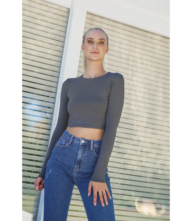 Longsleeve Crop Top / Dark Grey