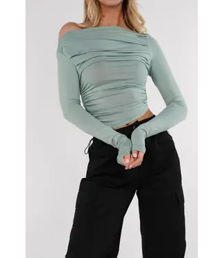 Draped Off Shoulder Top / Mint