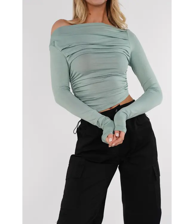 Draped Off Shoulder Top / Mint