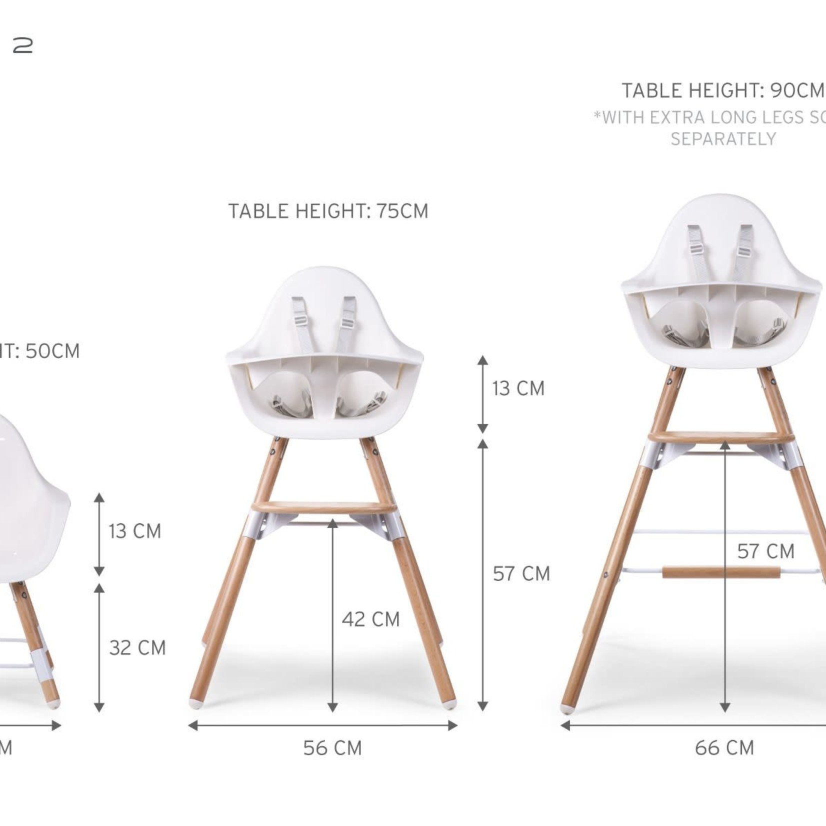 Childhome Evolu 2 Kinderstoel verstelbaar in hoogte 50-75cm Naturel/Wit