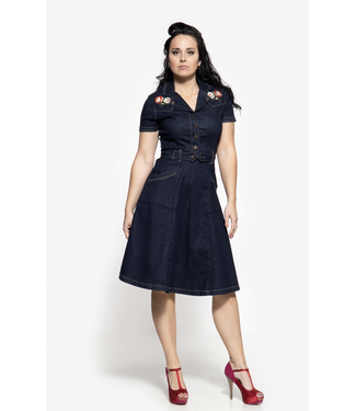 Queen Kerosin Swing Dress Denim Dark Blue