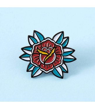 Punky Pins Red Flower Tattoo Inspired Enamel Pin