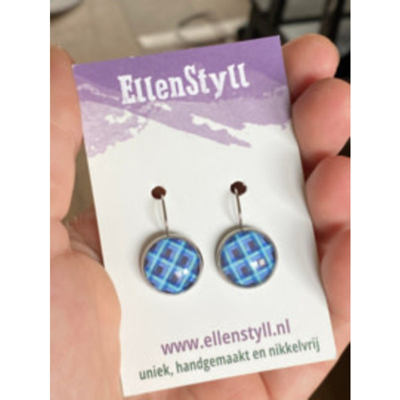 Oorbellen blauw ruit