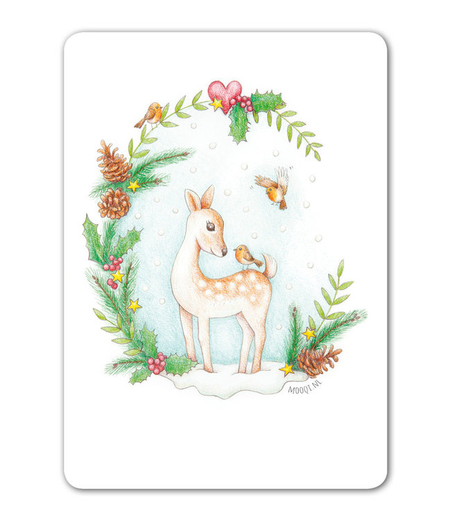 Christmas card featuring a little deer by the brand MOOQI