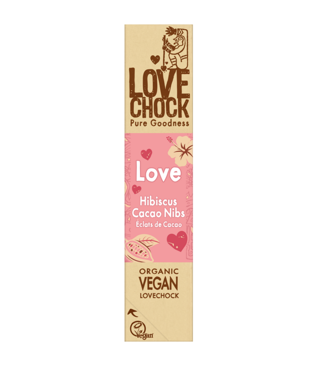 LOVE Bar Roze Chocolade met Cacaonibs en Hibiscus