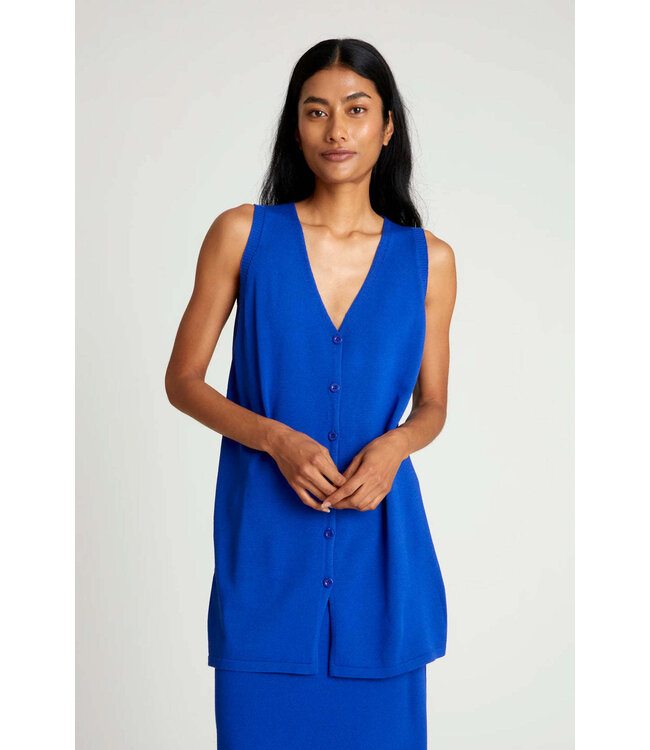 Blauw gebreid vest