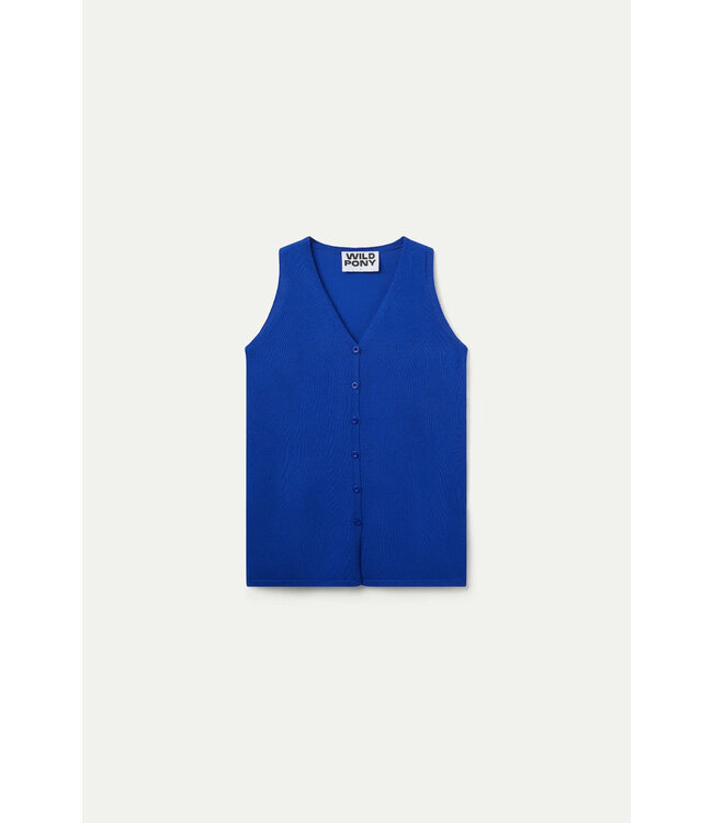 Blauw gebreid vest