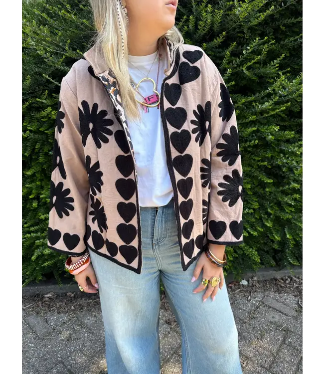 Kimono jacket Beige /Zwart