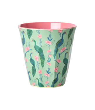 Rice Medium Cup - Green - Peacock Power Print