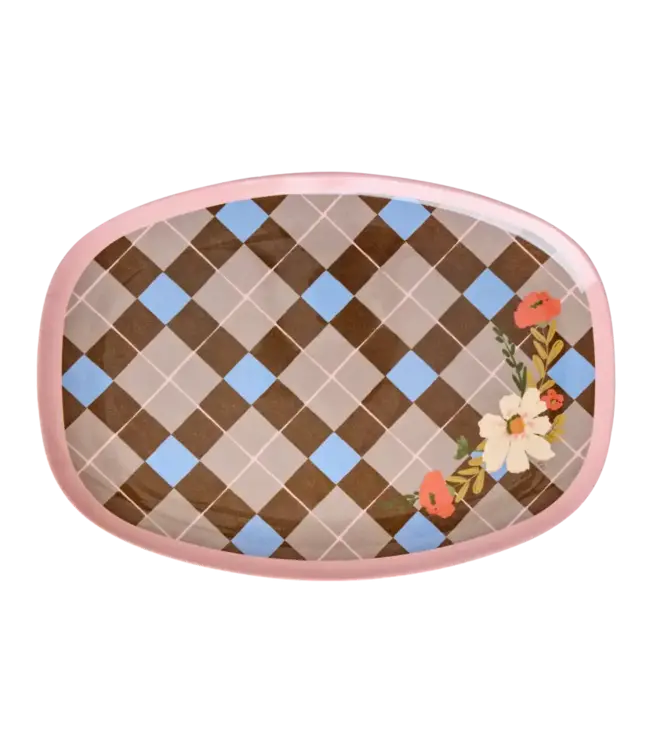 Large Rectangular Dinner Plate - Brown - Gorgeous Tile Print