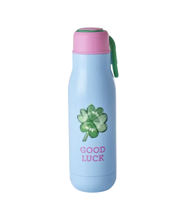 Roestvrijstalen Fles - Zacht blauw - Good Luck Print