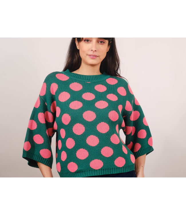 Roma 3/4 Sleeve Grn/Pink Polka