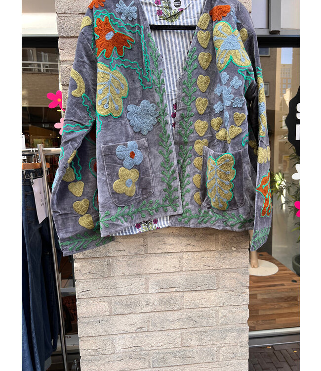 Velvet Suzani jacket Grey