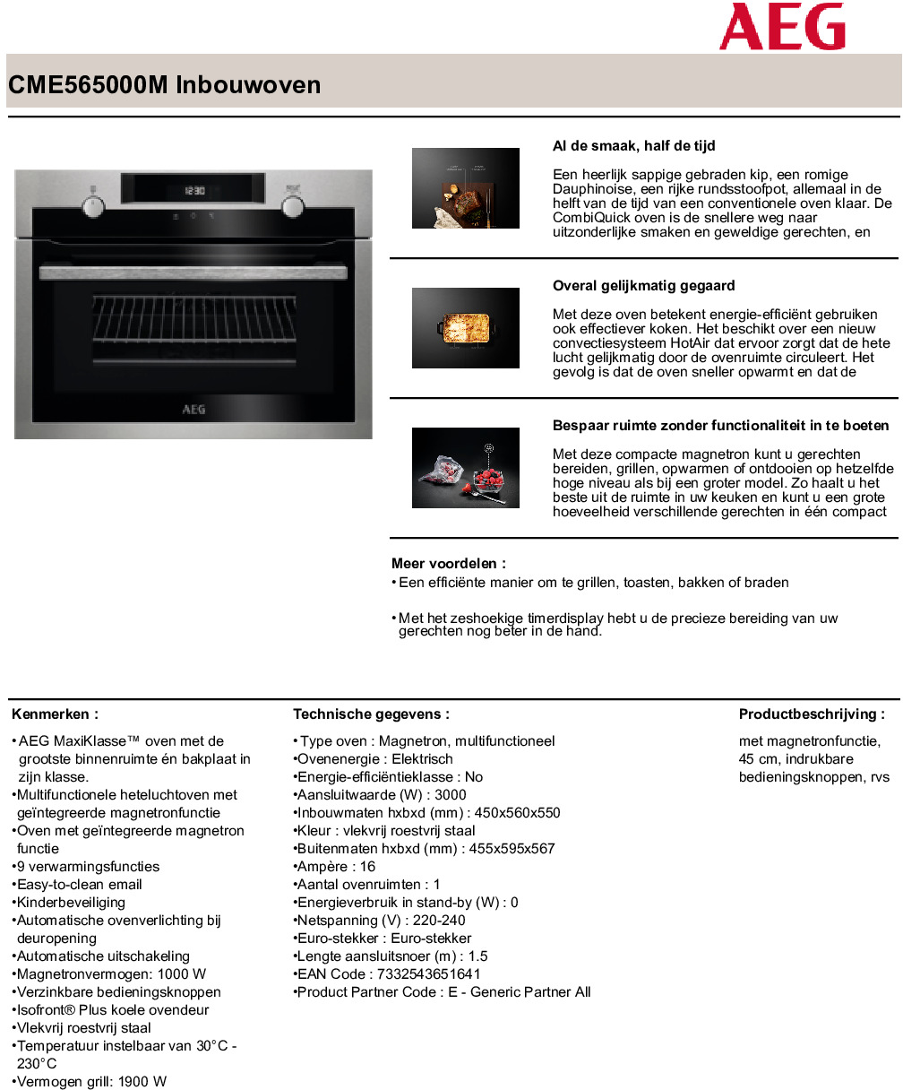 AEG CME565000M CombiQuick oven met magnetron