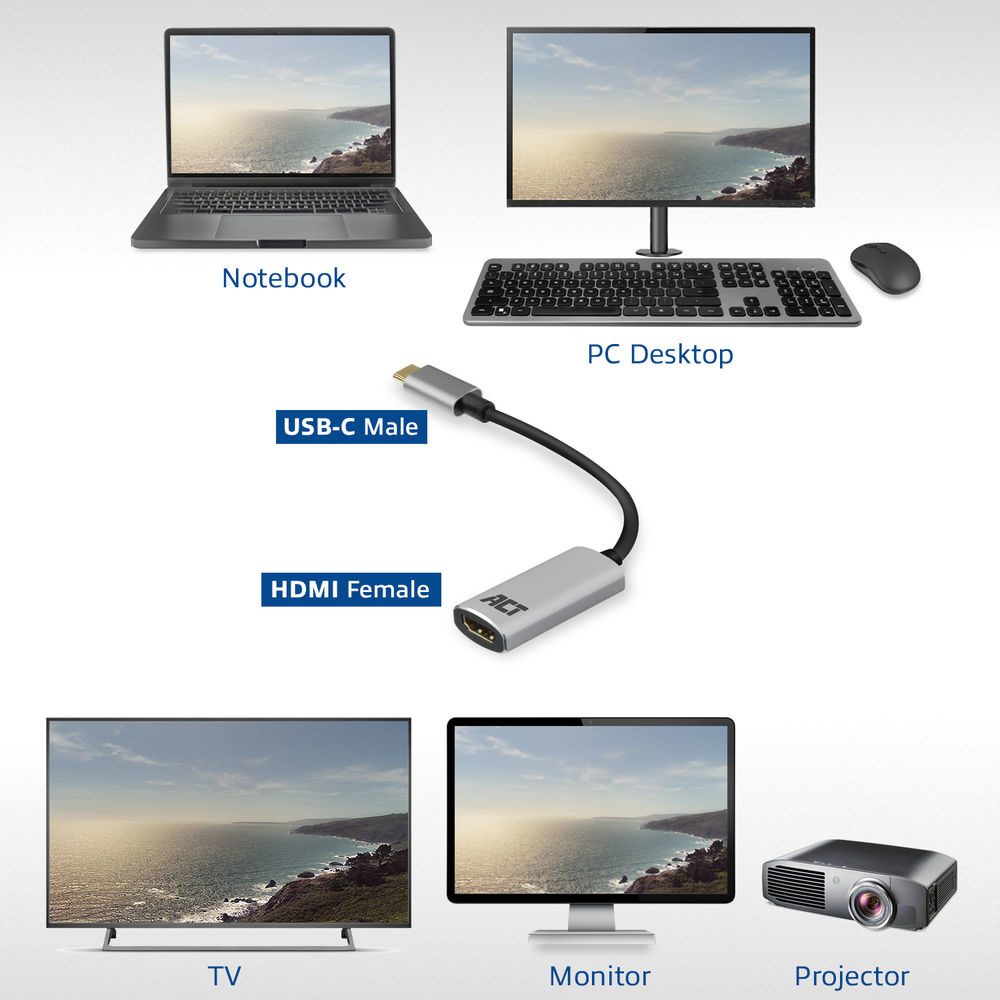 ACT AC7010 USB-C naar HDMI female adapter, 4K - Adapter