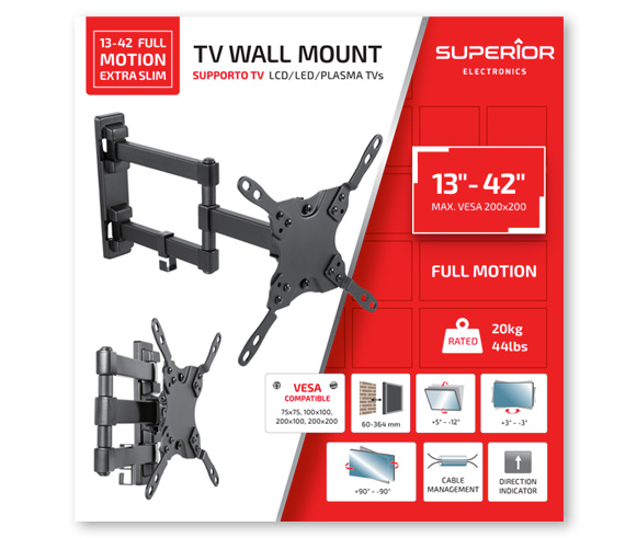 Superior Electronics 13-42 Full Motion Extra Slim - TV muurbeugel