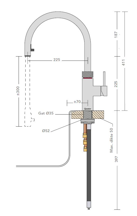 Quooker Flex Zwart (Losse kraan) - Heetwaterdispenser