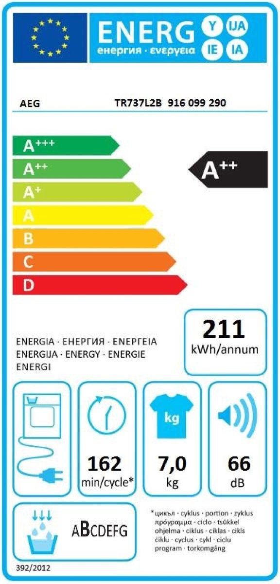AEG TR737L2B 7000 serie SensiDry - Warmtepompdroger